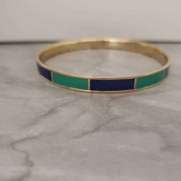 💚💙 Vintage 00's 2000's Y2K Blue Green Striped Skinny Enamel Bangle 💙💚 - Picture 2 of 11